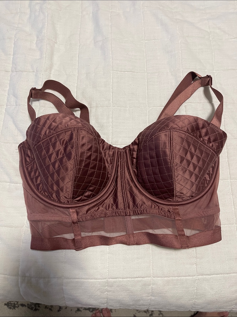 Quilted Longline Bra in Mauve